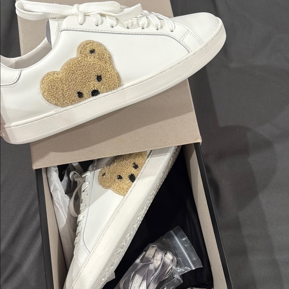 Palm Angels White Sneakers with Gold Bear Detail